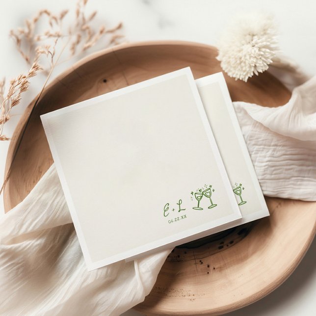 Hand Drawn Green Initials Wedding Napkin (Creator Uploaded)