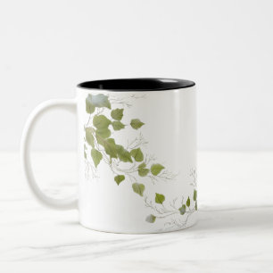Hand-Drawn Green Leaves   Minimal Botanical Two-Tone Coffee Mug