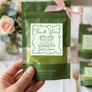 Hand Drawn Green Matcha Bridal Shower Thank You Square Sticker
