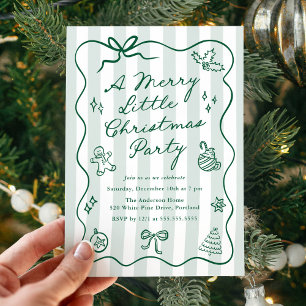 Hand-Drawn Green Merry Little Christmas Party Invitation