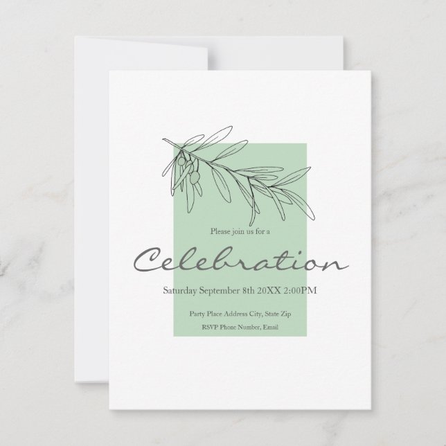 Hand Drawn Green Olive Leaves     Invitation (Front)