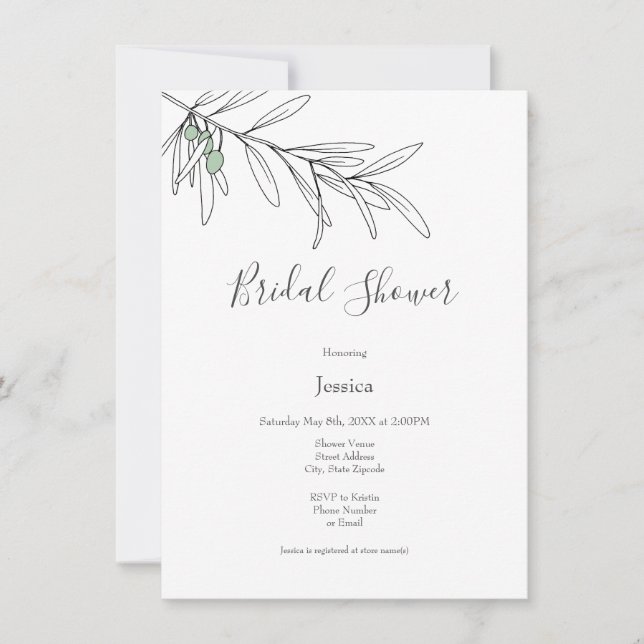 Hand Drawn Green Olive Leaves   Invitation (Front)