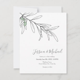 Hand Drawn Green Olive Leaves  Invitation