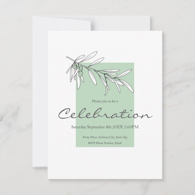 Hand Drawn Green Olive Leaves    Invitation (Front)