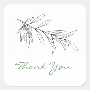 Hand Drawn Green Olive Leaves Square Sticker