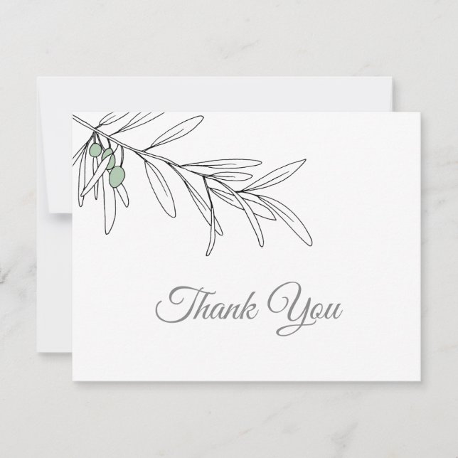 Hand Drawn Green Olive Leaves  Thank You Card (Front)