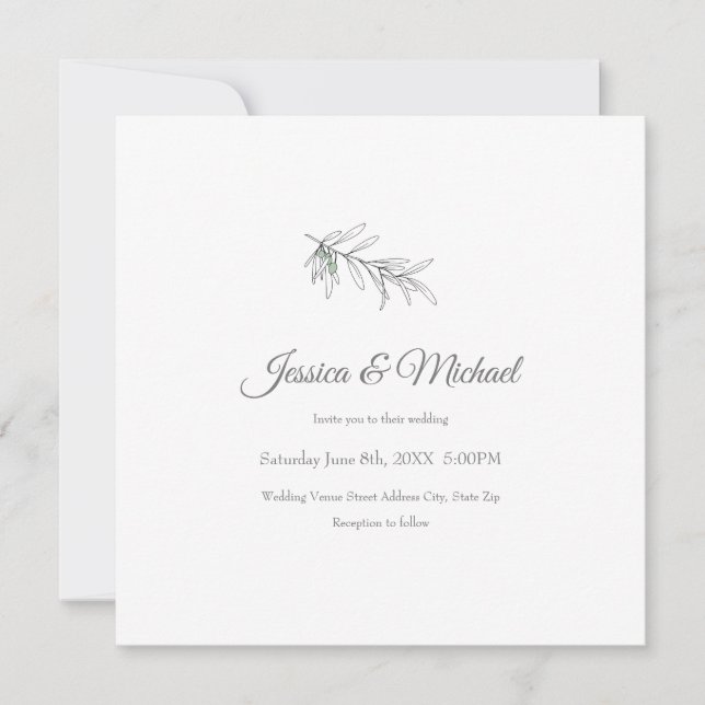 Hand Drawn Green Olives Leaves Invitation (Front)