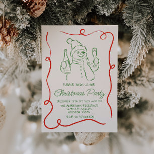Hand Drawn Green Red Christmas Snowman Party Invitation