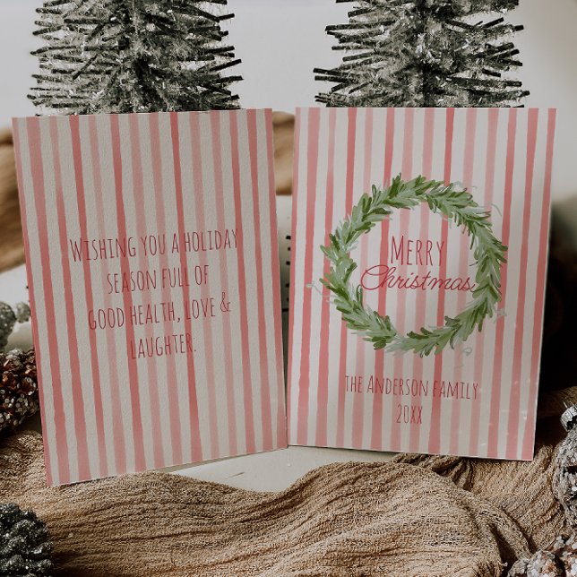 Hand Drawn Green Red Christmas Wreath Non-Photo Holiday Card (Creator Uploaded)