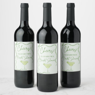 Hand Drawn Green Ribbon Bow Frame Cheers Bridal Wine Label