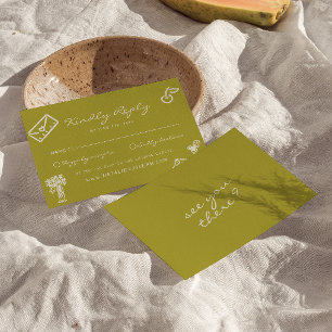 Hand Drawn Green Romantic Whimsy Wedding RSVP Card