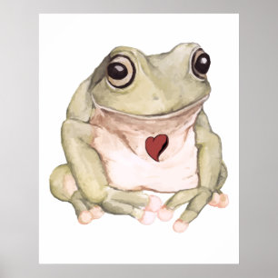 Hand drawn green tree frog poster