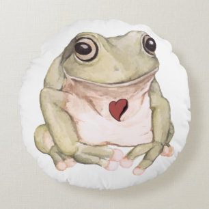 Hand drawn green tree frog round cushion