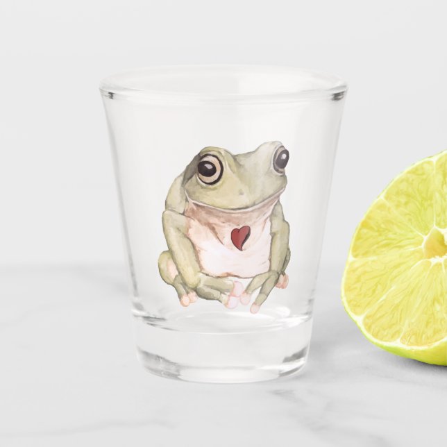 Hand drawn green tree frog   shot glass (Front)
