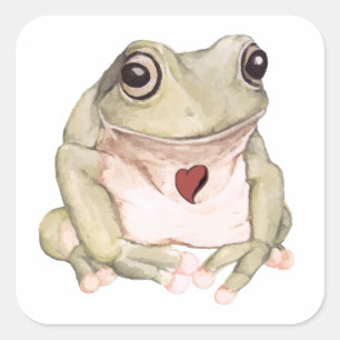 Hand drawn green tree frog square sticker
