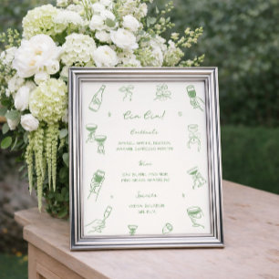 Hand Drawn Green Wedding Cin Cin Bar Poster