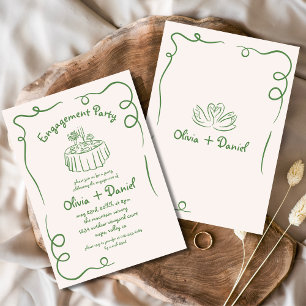 Hand Drawn Green Whimsical Engagement Party Invitation