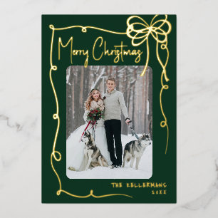 Hand Drawn Green Whimsical Merry Christmas Foil Holiday Card