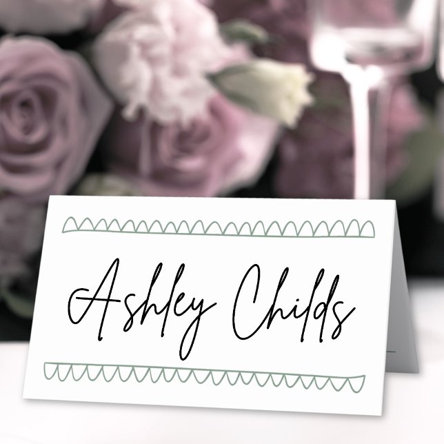Hand Drawn Green Whimsical Name Wedding Place Card (Hand Drawn Green Whimsical Name Wedding Place Card)