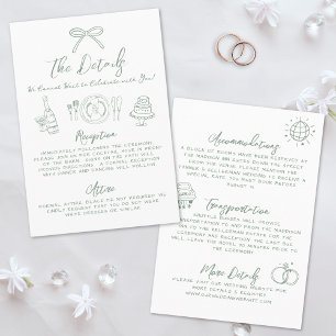 Hand Drawn Green Whimsical Wedding Details Enclosure Card