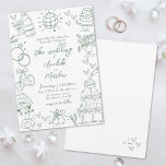 Hand Drawn Green Whimsical Wedding Invitation<br><div class="desc">Hand Drawn Quirky Sketches Sage Green Whimsical Wedding Invitation. Perfect for couples wanting a creative, lighthearted touch, this playful design stands out with a dynamic arrangement of large hand drawn illustrations surrounding the text and flowing off the edges for an artistic and modern look. Updated in a sage green and...</div>