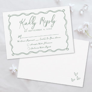 Hand Drawn Green Whimsical Wedding RSVP Card