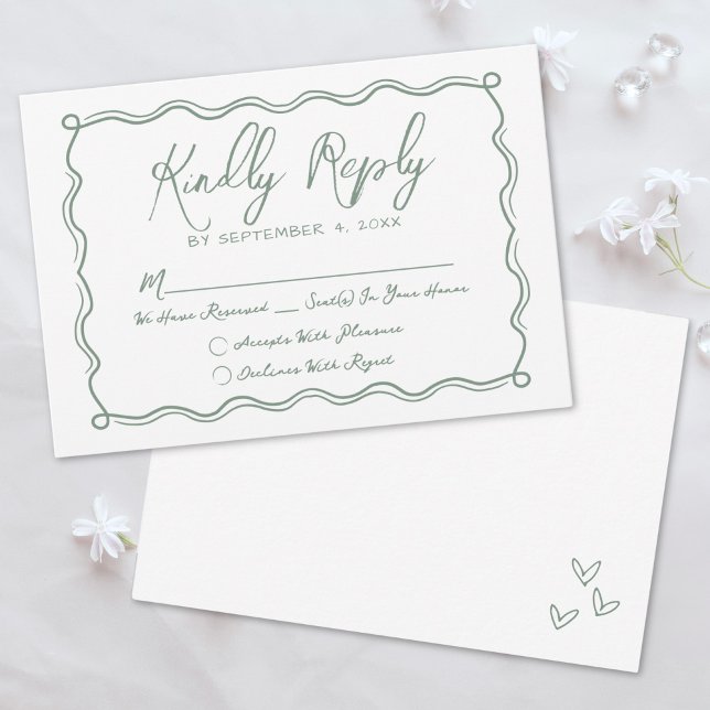 Hand Drawn Green Whimsical Wedding RSVP Card (Hand Drawn Green Whimsical Wedding RSVP Card )