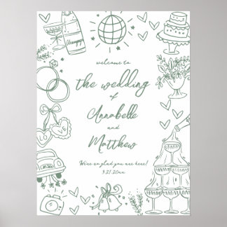Hand Drawn Green Whimsical Wedding Welcome Sign