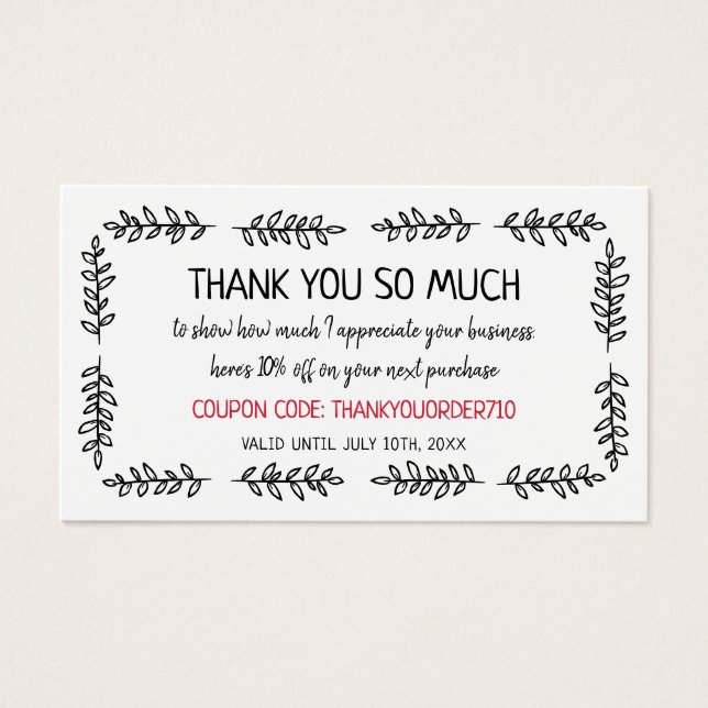 Hand-Drawn Greenery Coupon Code Small Business (Front)