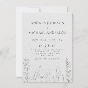 Hand Drawn Greenery Kraft Line Art Black & White Invitation