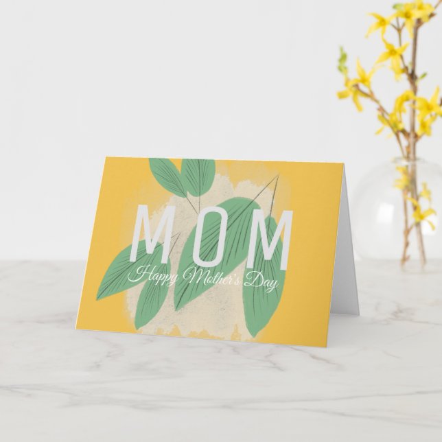 Hand Drawn Greenery Leaf Yellow Mother's Day Card (Yellow Flower)