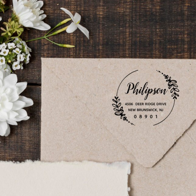 Hand Drawn Greenery Wreath Name & Address Rubber Stamp (Creator Uploaded)