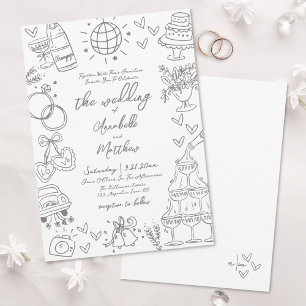 Hand Drawn Grey Whimsical Wedding Invitation