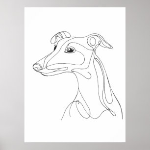 Hand Drawn Greyhound Line Art - Minimalist Design Poster