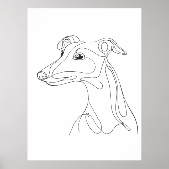 Hand Drawn Greyhound Line Art - Minimalist Design Poster (Front)