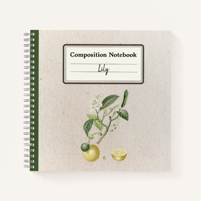 Hand Drawn Growing Lemons Composition Personalised Notebook (Front)