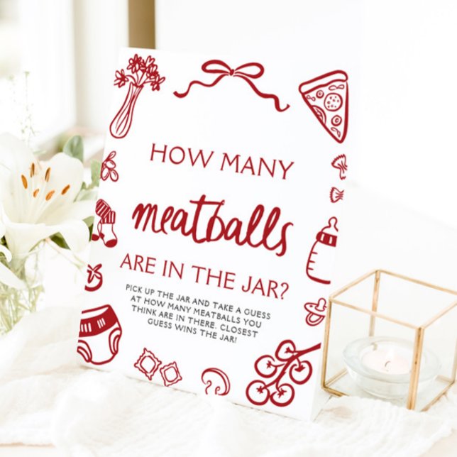 Hand Drawn Guess How Many Meatballs Baby Shower  Pedestal Sign (Hand Drawn Guess How Many Meatballs Baby Shower Pedestal Sign)