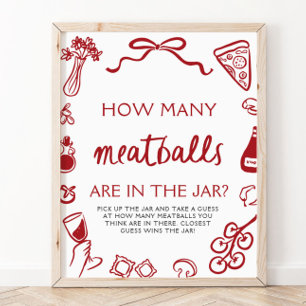 Hand Drawn Guess How Many Meatballs Bridal Shower Poster