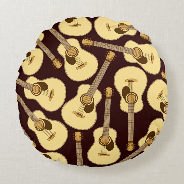Hand drawn guitar seamless pattern round cushion (Front)