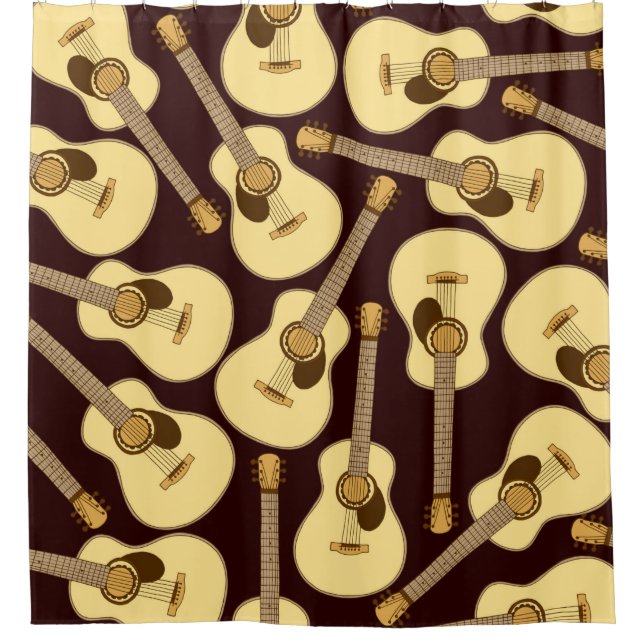 Hand drawn guitar seamless pattern shower curtain (Front)