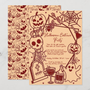 Hand Drawn Halloween Costume Birthday Party  Invitation