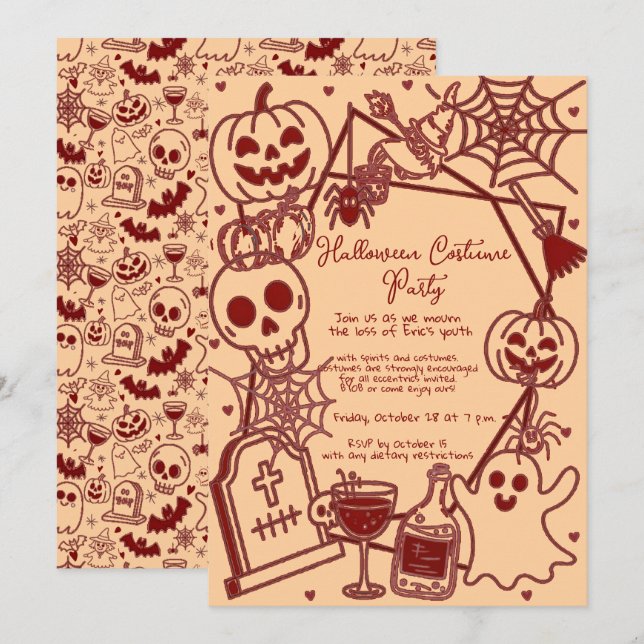 Hand Drawn Halloween Costume Birthday Party  Invitation (Front/Back)