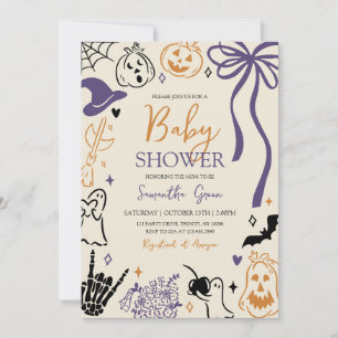 Hand-drawn Halloween Little Boo Baby Shower Invitation