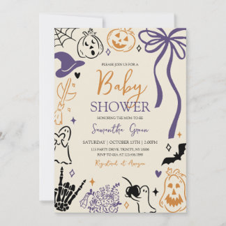 Hand-drawn Halloween Little Boo Baby Shower Invitation