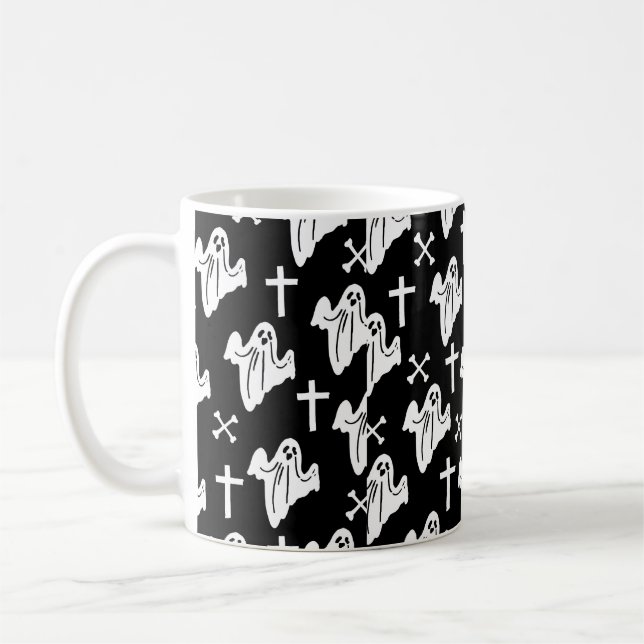 Hand Drawn Halloween Pattern Background Coffee Mug (Left)