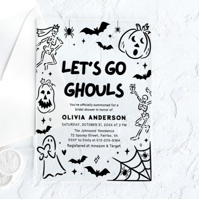 Hand Drawn Halloween Skeleton Ghost Bridal Shower Acrylic Invitations (Hand Drawn Halloween Skeleton Ghost Bridal Shower Acrylic Invitations)