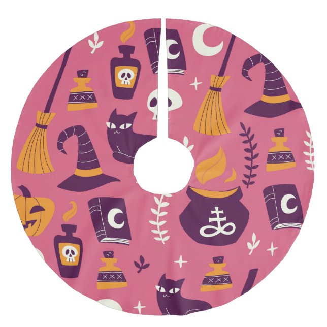 Hand-drawn Halloween, spooky seamless pattern. Brushed Polyester Tree Skirt (Front)