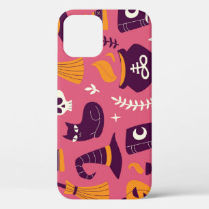 Hand-drawn Halloween, spooky seamless pattern. iPhone 12 Case