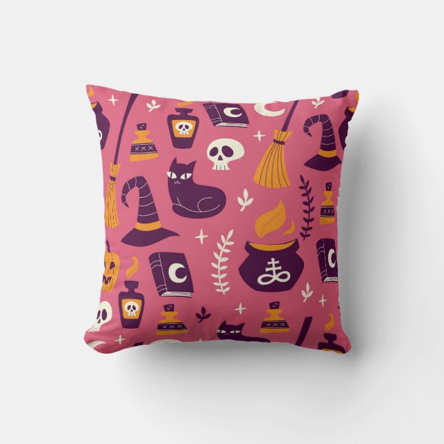 Hand-drawn Halloween, spooky seamless pattern. Cushion (Front)
