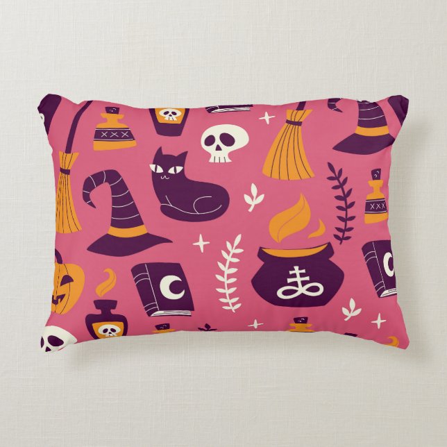 Hand-drawn Halloween, spooky seamless pattern. Decorative Cushion (Front)